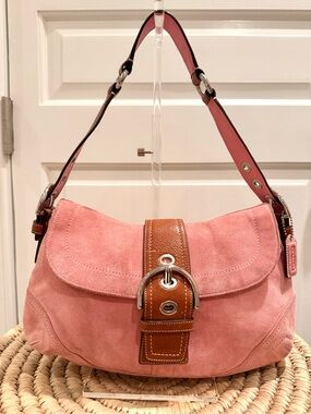 Rare Vintage Coach Soho Pink Suede Flap Bag Y2k Shoul… - Gem